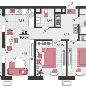 3-комнатная квартира 70,04 м²