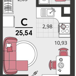 1-комнатная квартира 25,54 м²