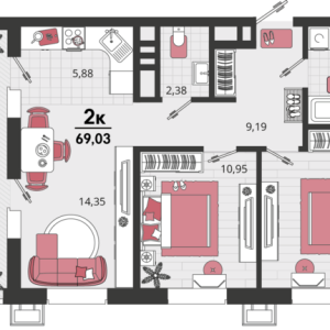 3-комнатная квартира 69,1 м²