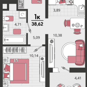 2-комнатная квартира 38,62 м²