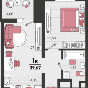 2-комнатная квартира 39,67 м²