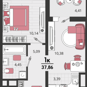 2-комнатная квартира 37,86 м²