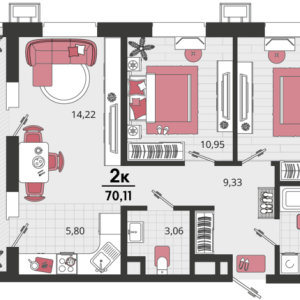 3-комнатная квартира 70,11 м²